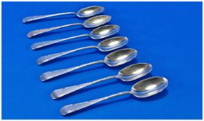 A Matching Silver Set Of Seven Teaspoons, 1930`s design. Hallmarked Sheffield 1937. Makers mark