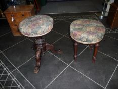 Walnut Victorian Swivel Piano Stool, on carved cabriole legs with a late Georgian Mahogany stool on