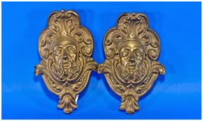 Two French Ormolu Furniture Bosses Of A Bearded Man, framed by a rococo edging frame. 7 inches by 4