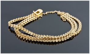 18ct Gold Diamond Bracelet, Set With Three Rows Of Round Cut Diamonds, Estimated Diamond Weight 3.