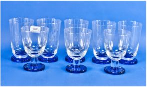 Set of 5 Large Tumblers on a Blue Splash Base, together with 3 large wine glasses.