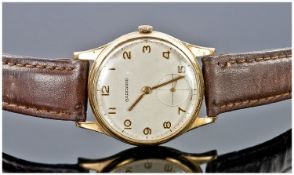 Garrards Gents 9ct Gold Cased Mechanical Wrist Watch, fitted on original leather strap. c.1970`s.