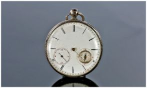 Silver Open Faced Compass Dial Pocket Watch White Enamelled Dial, Roman Numerals And Subsidiary