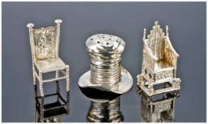 Victorian Silver Miniature Chairs, 2 in total. 1, Gothic bishops chair, hallmark Chester 1901. 2