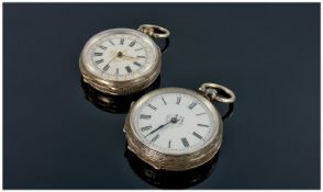 Swiss Ladies Ornate Silver Open Faced Small Pocket Watches, stamped 800. (2) in total, with fancy