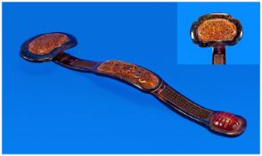 Chinese, Carved & Polished Ruyi Sceptre , with bats to the large end panel and centre panel.