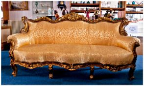 Modern Giltwood Three Seater Settee, in the manner of William Kent, with carved crest rail,