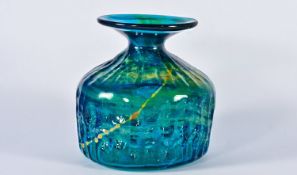 Mdina - Early Ribbed Body Vase. Blue/Green colourway. Flared neck. 5.5 inches high.