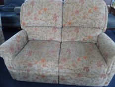 Contemporary Pair of Two Seater Settees, separate chairs or settee combination. Floral green