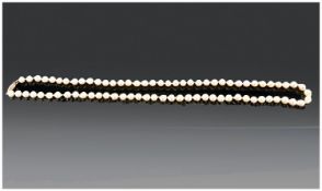 Single Strand Pearl Necklace, With 9ct Gold Clasp, Length 24 Inches.