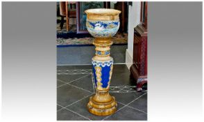 Burmantofts Hand Decorated Art Nouveau Swan Jardiniere and pedestal, central horizontal band