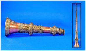 Tibetan, Buddhist Ceremonial Trumpet, made of copper with decorative embossed brass joints, it is