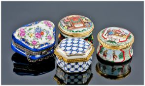 Two ``Halcyon Days Enamels`` Pill Boxes + 2 Others Similar.