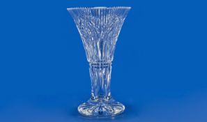 Waterford Very Fine Cut Crystal Vase. Rock of Cashel, Romance of Ireland Collection. Stands 10