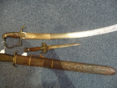 Chinese Sword In Wooden Scabbard, Together With A Dagger And A French Cavalry Sword. A/F