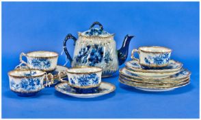 Late Victorian Blue and White Tea Set, comprising, teapot, four cups, six saucers, four side