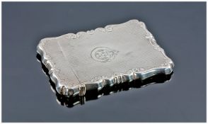 Mid 19th Century English Silver - Shaped and Bright Cut Card Case. Hallmarked Birmingham 1861. 4 x