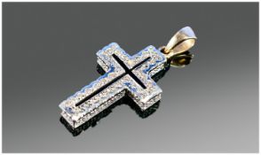 9ct Gold Pendant Cross, Set With Small Round Diamonds, Fully Hallmarked, Height Including Bale 28mm