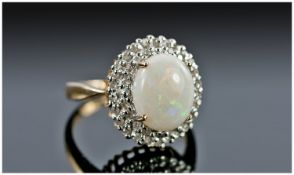 9ct Gold Opal And Diamond Dress Ring, Fully Hallmarked, Ring Size J