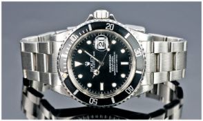 Rolex Gents Oyster Perpetual Stainless Steel Sub-Mariner Wristwatch. Certified Chronometer. Black