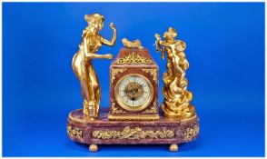 French 19th Century Fine Figural Ormolu & Marble Mantle Clock with later movement. Stands 14.25``