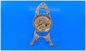 Art Nouveau Cast Copper Letter Rack in the shape of an easel with a boss of a young maiden.