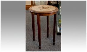 Circular Topped Bar Table, with a cork surface, raised on square legs, 30 inches.