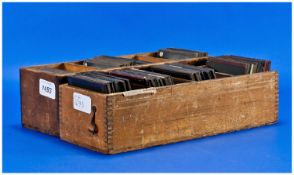 Approximately 80 Magic Lantern Slides, various subjects in two wooden slide boxes. c 1880`s