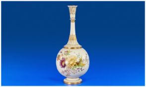 Royal Worcester Globe Bottle Vase, polychrome, hand painted over print, sprays of garden flowers to