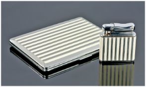 Colibri 1950`s Matching Lighter And Cigarette Case with regency stripe design.