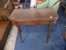 Early 19th Century Mahogany Fold Over Tea Table, with rounded ends, boxwood stringing to top edge