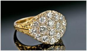 Ladies Very Fine 18ct Gold Set Marquise Shape Diamond Cluster Ring. The central 4 brilliant cut