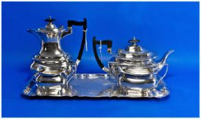 Walker and Hall Silver Plated Four Piece Tea Service, comprising coffee pot, tea pot, milk jug and