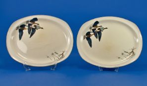 Pair of Midwinter Stylecraft `Wild Geese` Pattern Platters, original design by Peter Scott, showing