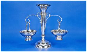 A Silver Epergne With Two Suspended Baskets. Fully hallmarked London 1920. Makers Charles Boyton