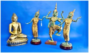 Three Thai Bronzes of Dancing Girls, 17 inches high, together with Buddah figure.