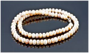 Three Shade Freshwater Pearl Rondelle Necklace, Princess length, 7-8 mm rondelle pearls in white,