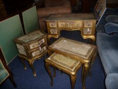 Early 20th Century Gilt Bedroom Suite, comprising chest containing two drawers bedside chest, nest