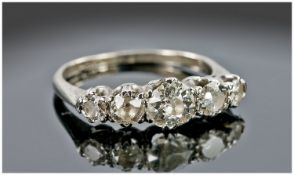 18ct White Gold and Platinum Set 5 Stone Diamond Ring. The stones are old cut diamonds of good