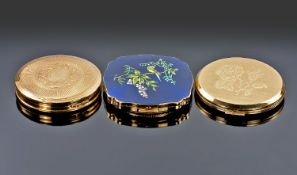 Three Compacts, Comprising An Enamelled Topped Kigu, Stratton + 1 Other. All Appear To Be Unused.