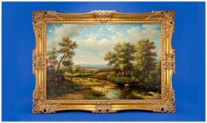 20th Century Unsigned Large Oil on Board. Subject: English early 20th century country side scene