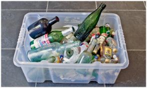 Large Collection of Glass Bottles including miniature alcohol bottles (empty), vintage coloured ale