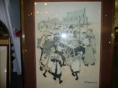 Margaret Chapman Pencil Signed Print, `75. with blind stamp to margins, `The Ice Cream Stall`