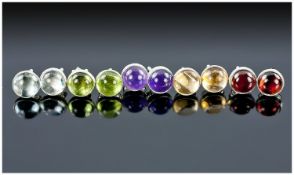 Set of Five Pairs of Gemstone Earrings, bezel set in sterling silver, comprising red garnet, yellow