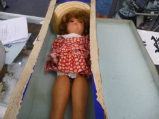 Belgium Bisque Headed  `Walking Doll`, original box. Marks to base of neck. c1947