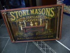 Wooden Trade Sign, Hand Painted. Stonemasons and Statuary Carvers. Size 36x24 inches.