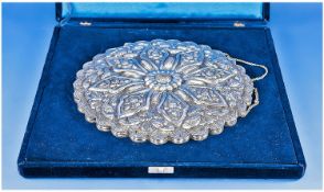 Turkish Wall Hanging Silver Backed Mirror, Profusely Embossed with Fluted Panels, Stylised Shells,