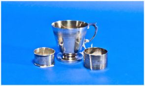 Small Collection of Silver, comprising small silver cup, with footed base, engine turned decoration