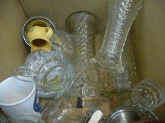 Two Boxes of Glassware and pottery including a 6 part glass espresso coffee set.