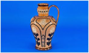 Doulton and Slater Fine 19th Century, Stone Ware Handled Jug, with Applied and Incised Floral